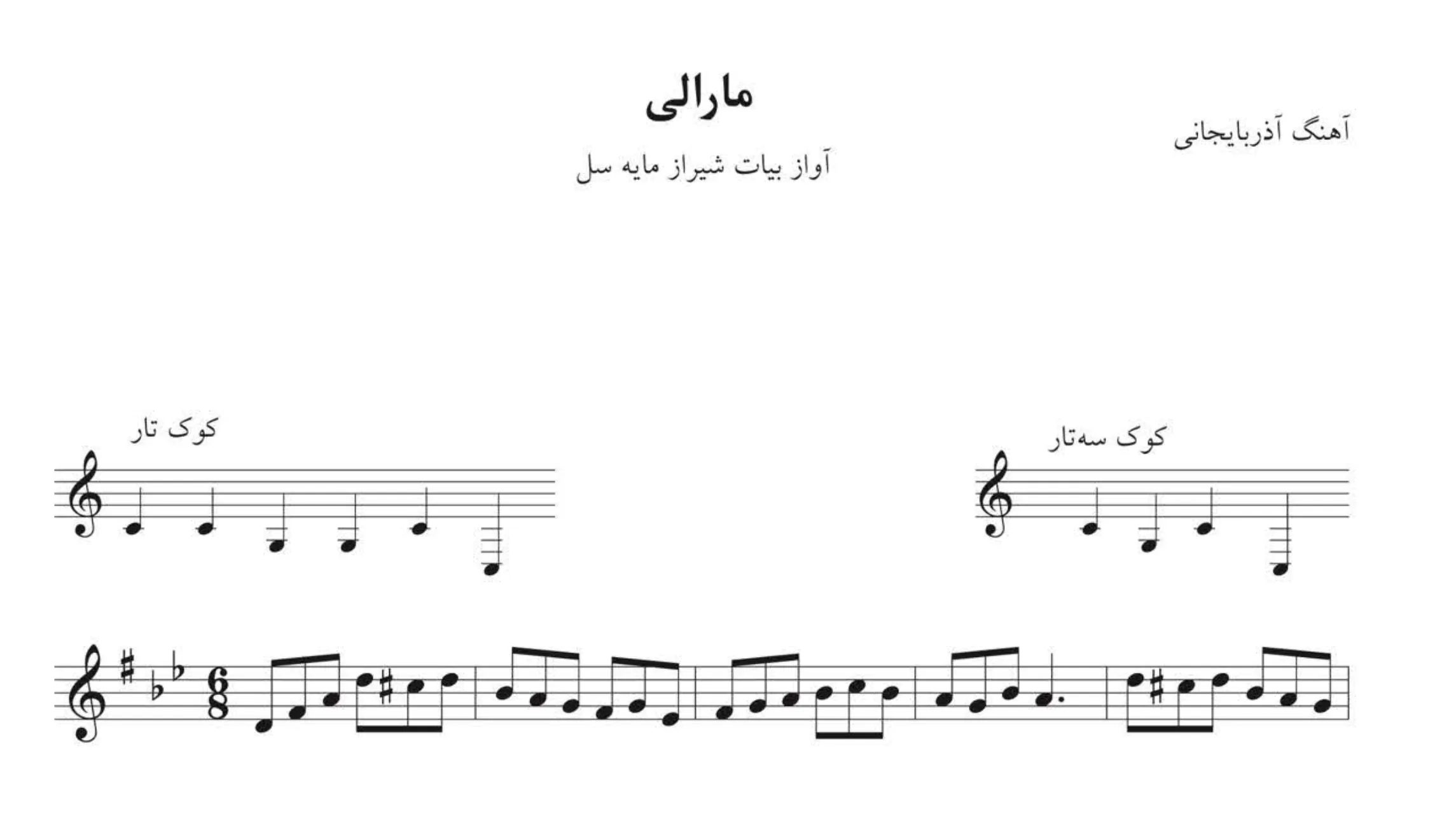 🎵 نت مارالی آهنگ آذربایجانی – آواز بیات شیراز